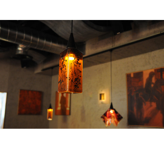 Meyda Lighting Metro Fusion 4"Sq The Rock Draped Amber & Black Shade Glass
