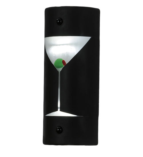 Meyda Lighting Metro Fusion 5" 2-Light Nickel Shaken Not Stirred Wall Sconce With Black and Clear Martini Shade Glass