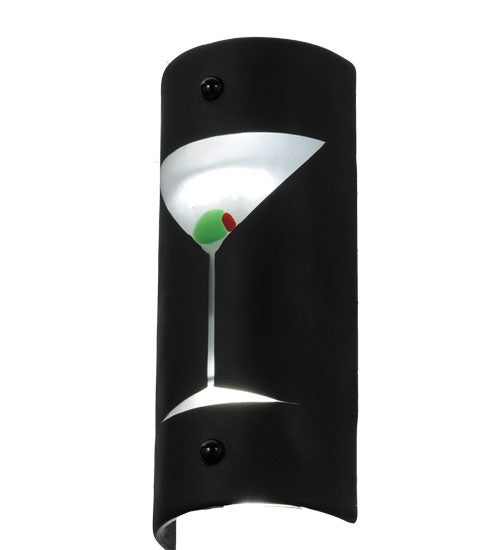 Meyda Lighting Metro Fusion 5" 2-Light Nickel Shaken Not Stirred Wall Sconce With Black and Clear Martini Shade Glass