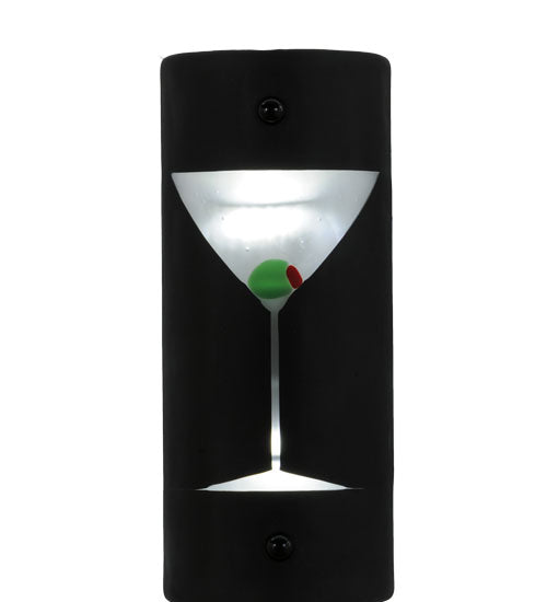 Meyda Lighting Metro Fusion 5" 2-Light Nickel Shaken Not Stirred Wall Sconce With Black and Clear Martini Shade Glass