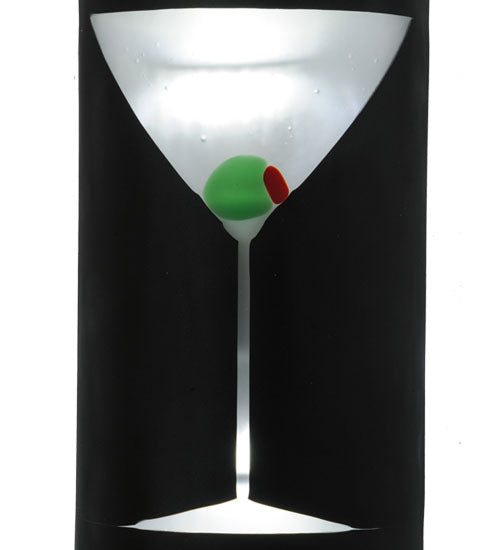 Meyda Lighting Metro Fusion 5" 2-Light Nickel Shaken Not Stirred Wall Sconce With Black and Clear Martini Shade Glass