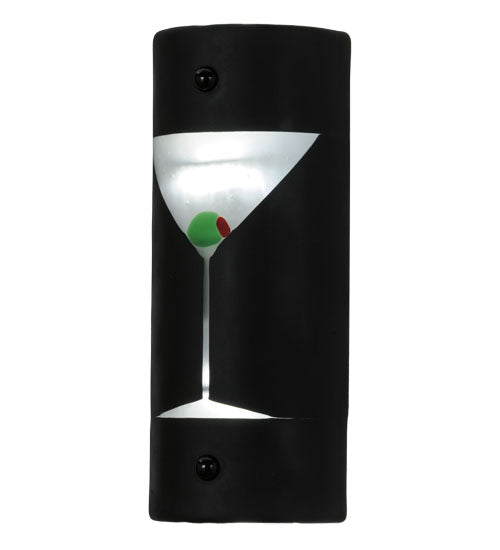 Meyda Lighting Metro Fusion 5" 2-Light Nickel Shaken Not Stirred Wall Sconce With Black and Clear Martini Shade Glass