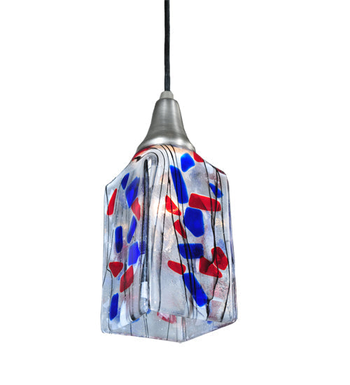 Meyda Lighting Metro Fusion 5" Antique Nickel Americana Mini Pendant Light With Multi-Colored Shade Glass