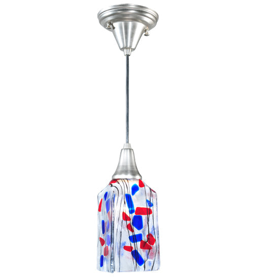 Meyda Lighting Metro Fusion 5" Antique Nickel Americana Mini Pendant Light With Multi-Colored Shade Glass