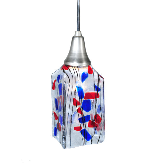 Meyda Lighting Metro Fusion 5" Antique Nickel Americana Mini Pendant Light With Multi-Colored Shade Glass