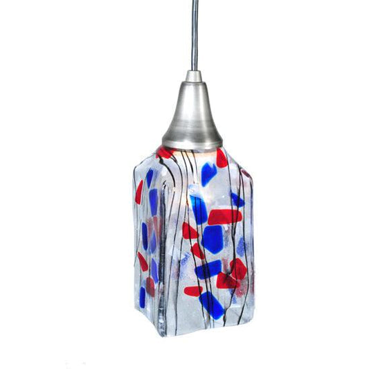 Meyda Lighting Metro Fusion 5" Antique Nickel Americana Mini Pendant Light With Multi-Colored Shade Glass
