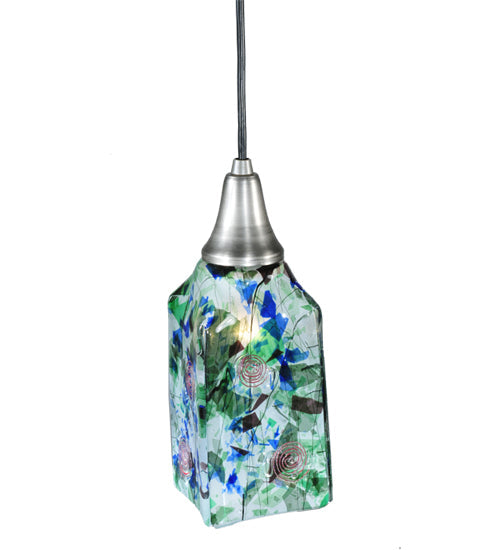 Meyda Lighting Metro Fusion 5" Antique Nickel Fiddleheads Mini Pendant Light With Multi-Colored Shade Glass