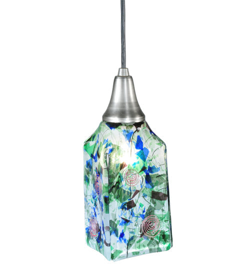 Meyda Lighting Metro Fusion 5" Antique Nickel Fiddleheads Mini Pendant Light With Multi-Colored Shade Glass