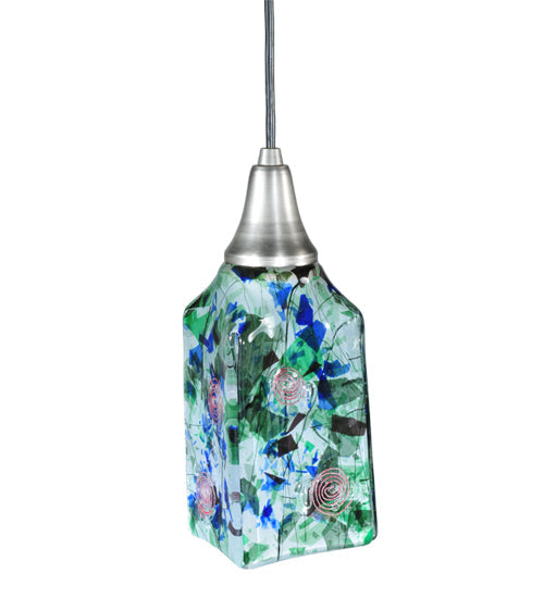 Meyda Lighting Metro Fusion 5" Antique Nickel Fiddleheads Mini Pendant Light With Multi-Colored Shade Glass