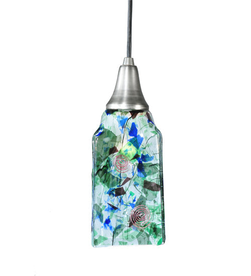 Meyda Lighting Metro Fusion 5" Antique Nickel Fiddleheads Mini Pendant Light With Multi-Colored Shade Glass