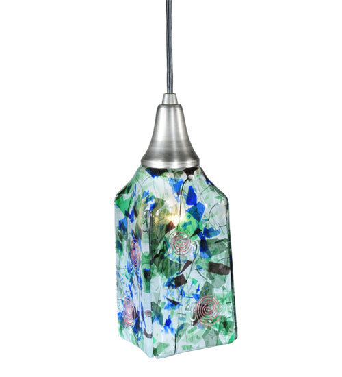 Meyda Lighting Metro Fusion 5" Antique Nickel Fiddleheads Mini Pendant Light With Multi-Colored Shade Glass