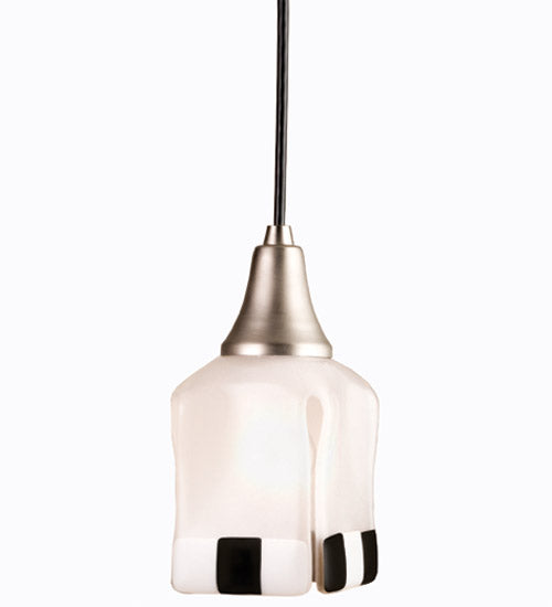 Meyda Lighting Metro Fusion 5" Brushed Nickel Enduro Mini Pendant Light With White and Black Shade Glass