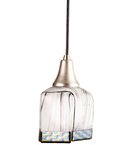 Meyda Lighting Metro Fusion 5" Brushed Nickel Mini Pendant Light With White Draped Shade Glass