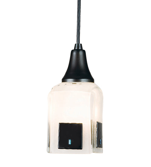Meyda Lighting Metro Fusion 5" Craftsman Brown Casual Affair Mini Pendant Light With Clear and Black Shade Glass