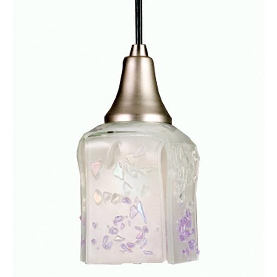 Meyda Lighting Metro Fusion 5" Nickel Ice Mini Pendant Light With Clear/Blue Irid Clear Frit Shade Glass