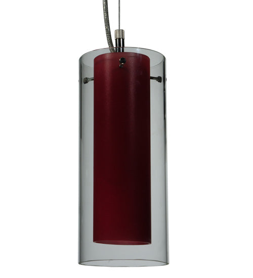 Meyda Lighting Metro Fusion 5" Nickel Powder Coat Mercury Cilindro Mini Pendant Light With Clear and Red Shade Glass