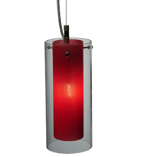 Meyda Lighting Metro Fusion 5" Nickel Powder Coat Mercury Cilindro Mini Pendant Light With Clear and Red Shade Glass