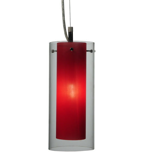 Meyda Lighting Metro Fusion 5" Nickel Powder Coat Mercury Cilindro Mini Pendant Light With Clear and Red Shade Glass