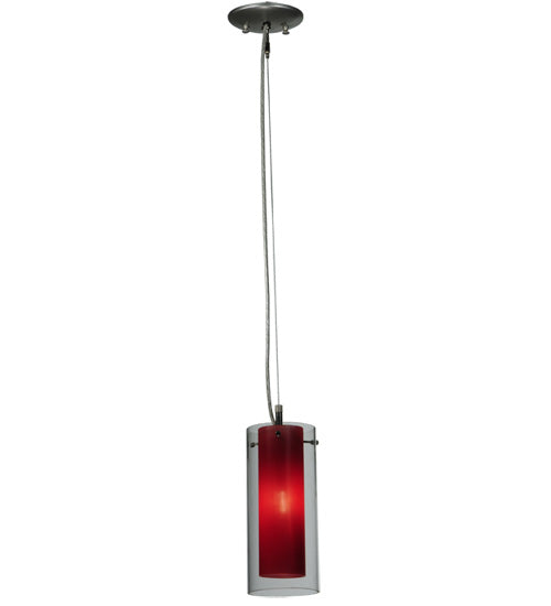 Meyda Lighting Metro Fusion 5" Nickel Powder Coat Mercury Cilindro Mini Pendant Light With Clear and Red Shade Glass