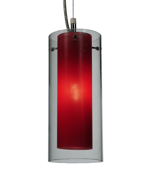 Meyda Lighting Metro Fusion 5" Nickel Powder Coat Mercury Cilindro Mini Pendant Light With Clear and Red Shade Glass