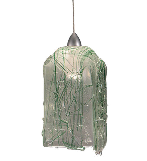 Meyda Lighting Metro Fusion 5" Platinum Apple Taffy Mini Pendant Light With Green & Clear Shade Glass