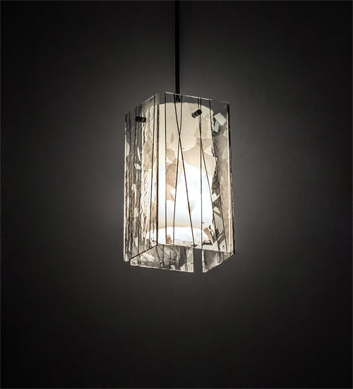 Meyda Lighting Metro Fusion 5"Sq Textured Black Branches Quadrato Mini Pendant Light With White & Black Shade Glass