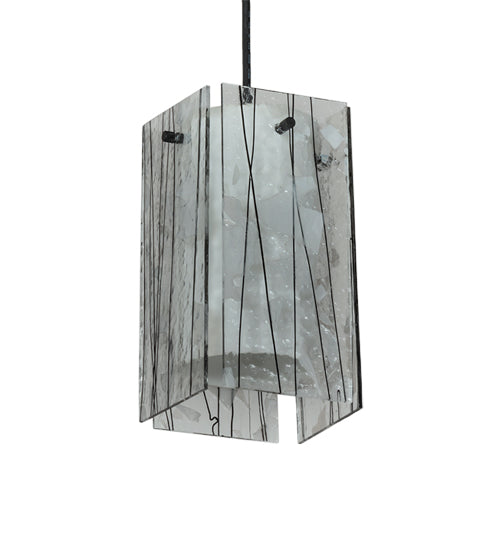Meyda Lighting Metro Fusion 5"Sq Textured Black Branches Quadrato Mini Pendant Light With White & Black Shade Glass