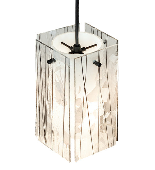 Meyda Lighting Metro Fusion 5"Sq Textured Black Branches Quadrato Mini Pendant Light With White & Black Shade Glass