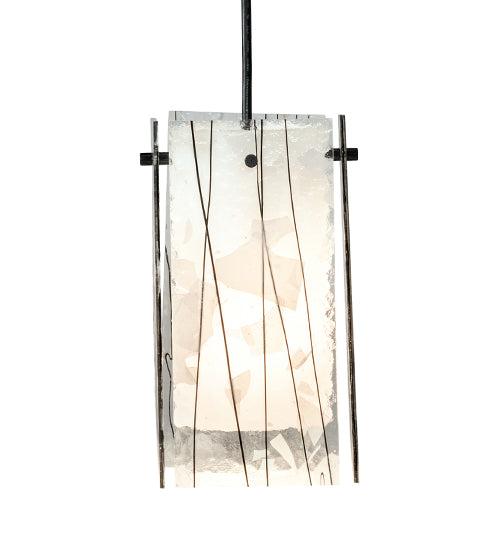 Meyda Lighting Metro Fusion 5"Sq Textured Black Branches Quadrato Mini Pendant Light With White & Black Shade Glass