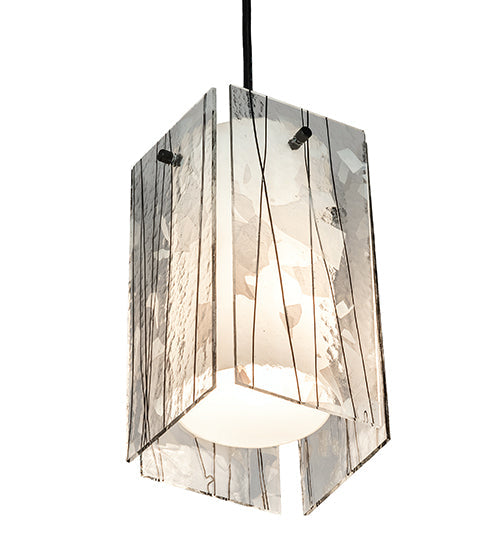 Meyda Lighting Metro Fusion 5"Sq Textured Black Branches Quadrato Mini Pendant Light With White & Black Shade Glass