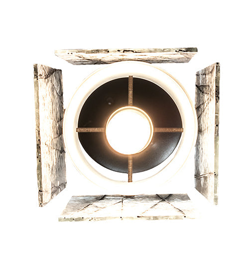 Meyda Lighting Metro Fusion 5"Sq Textured Black Branches Quadrato Mini Pendant Light With White & Black Shade Glass