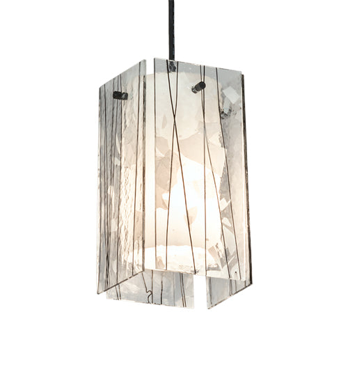 Meyda Lighting Metro Fusion 5"Sq Textured Black Branches Quadrato Mini Pendant Light With White & Black Shade Glass