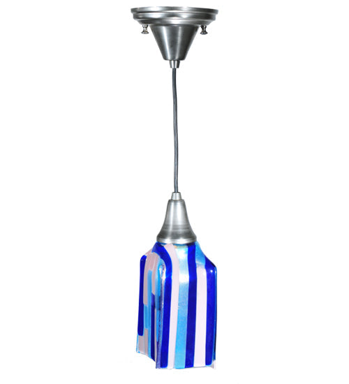 Meyda Lighting Metro Fusion 6" Antique Nickel Ocean Breeze Mini Pendant Light With Multi-Colored Shade Glass