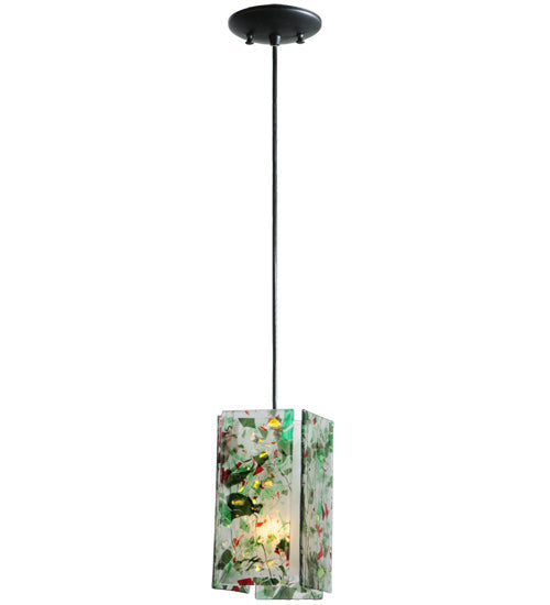 Meyda Lighting Metro Fusion 6" Black Mini Pendant Light With Multi-Colored Quadrato Parade Shade Glass