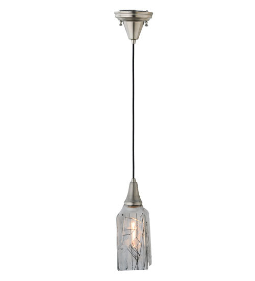 Meyda Lighting Metro Fusion 6" Brushed Nickel Licorice Mini Pendant Light With Black & White Draped Shade Glass