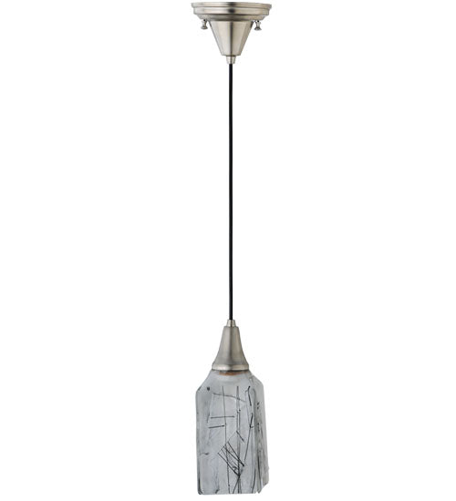 Meyda Lighting Metro Fusion 6" Brushed Nickel Licorice Mini Pendant Light With Black & White Draped Shade Glass