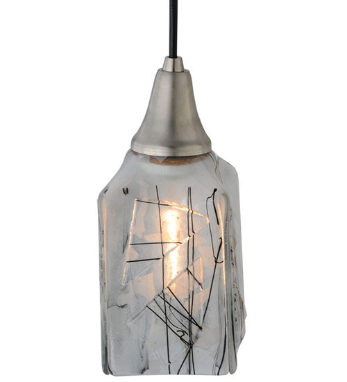Meyda Lighting Metro Fusion 6" Brushed Nickel Licorice Mini Pendant Light With Black & White Draped Shade Glass
