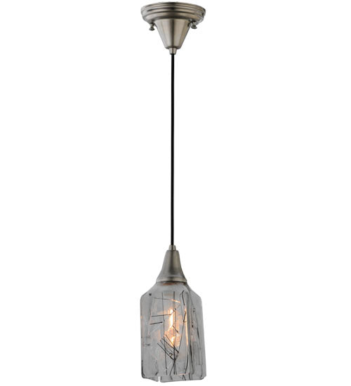 Meyda Lighting Metro Fusion 6" Brushed Nickel Licorice Mini Pendant Light With Black & White Draped Shade Glass