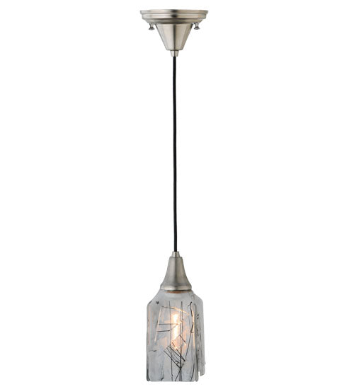 Meyda Lighting Metro Fusion 6" Brushed Nickel Licorice Mini Pendant Light With Black & White Draped Shade Glass