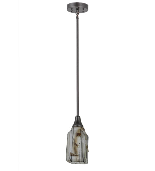 Meyda Lighting Metro Fusion 6" Cosmic Silver Vein Licorice Mini Pendant Light With Draped Clear and Amber Frit Shade Glass