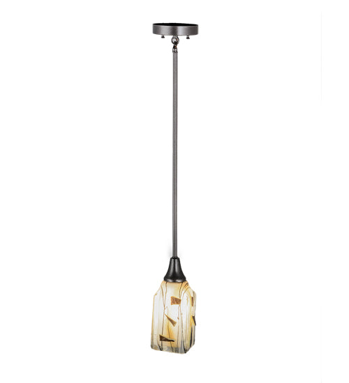 Meyda Lighting Metro Fusion 6" Cosmic Silver Vein Licorice Mini Pendant Light With Draped Clear and Amber Frit Shade Glass