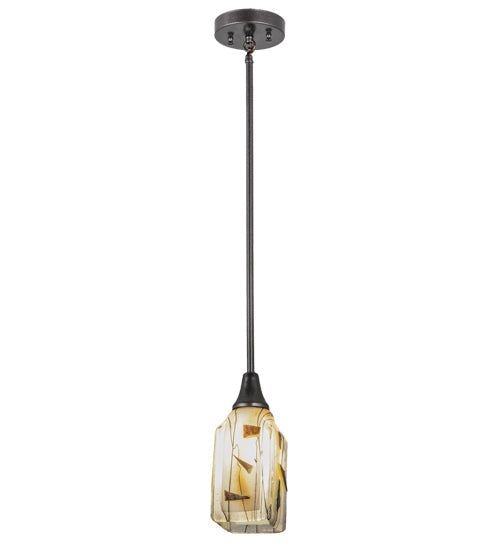 Meyda Lighting Metro Fusion 6" Cosmic Silver Vein Licorice Mini Pendant Light With Draped Clear and Amber Frit Shade Glass