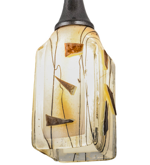 Meyda Lighting Metro Fusion 6" Cosmic Silver Vein Licorice Mini Pendant Light With Draped Clear and Amber Frit Shade Glass