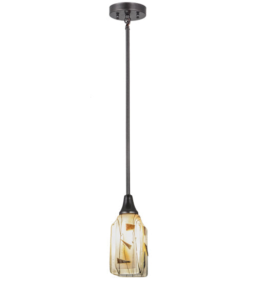 Meyda Lighting Metro Fusion 6" Cosmic Silver Vein Licorice Mini Pendant Light With Draped Clear and Amber Frit Shade Glass