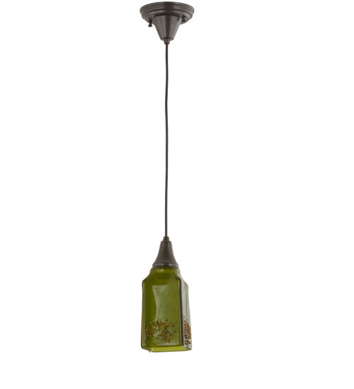 Meyda Lighting Metro Fusion 6" Craftsman Brown Distressed Draped Mini Pendant Light With Celadon Green & Amber Frit Shade Glass