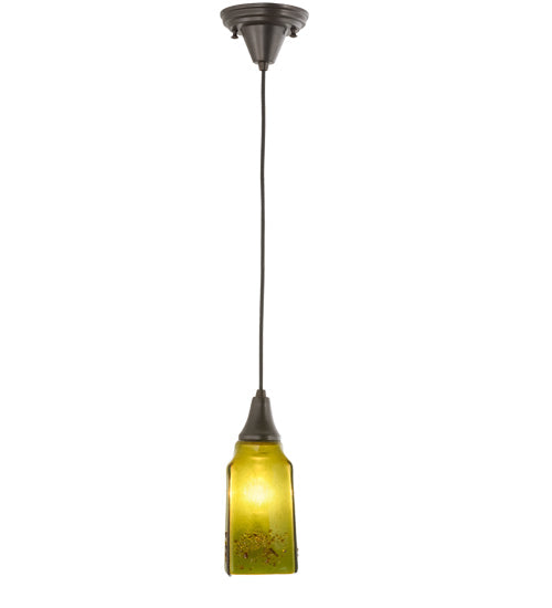Meyda Lighting Metro Fusion 6" Craftsman Brown Distressed Draped Mini Pendant Light With Celadon Green & Amber Frit Shade Glass