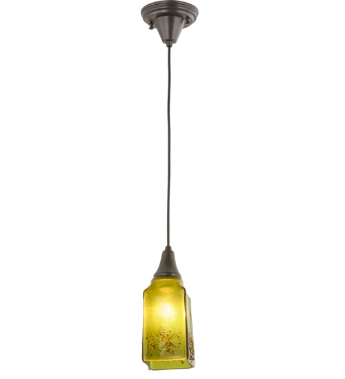 Meyda Lighting Metro Fusion 6" Craftsman Brown Distressed Draped Mini Pendant Light With Celadon Green & Amber Frit Shade Glass