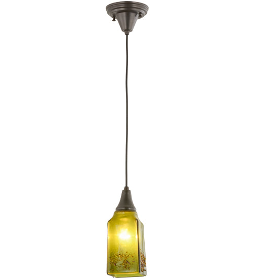 Meyda Lighting Metro Fusion 6" Craftsman Brown Distressed Draped Mini Pendant Light With Celadon Green & Amber Frit Shade Glass