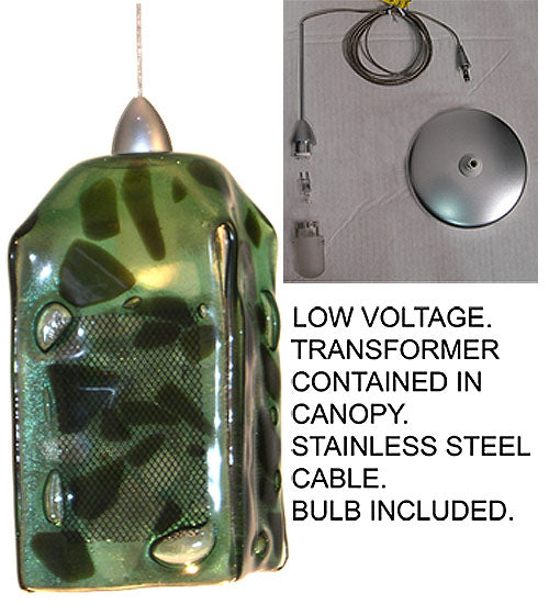 Meyda Lighting Metro Fusion 6" Platinum Sing Sing Mini Pendant Light With Green & Black Shade Glass