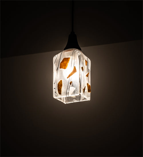 Meyda Lighting Metro Fusion 6" Textured Black Mini Pendant Light With White & Brown Shade Glass